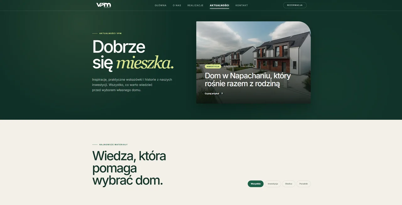 Aktualności VPM - wyróżniony artykuł o domu w Napachaniu oraz kategorie publikacji