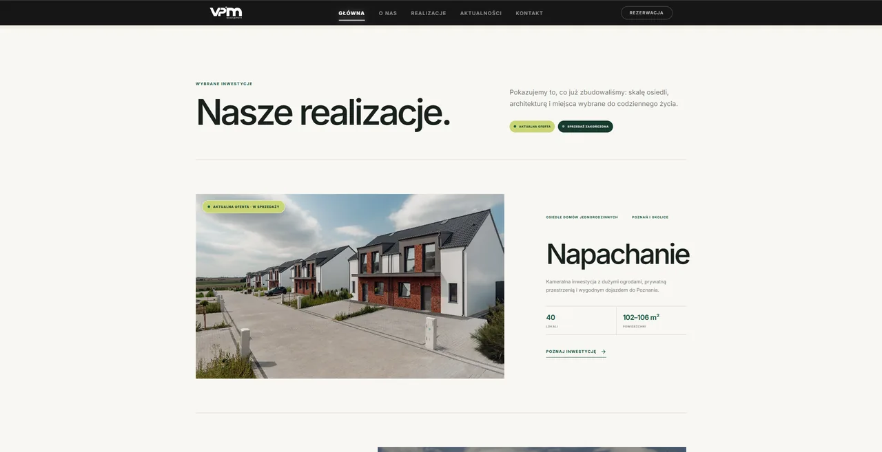 Lista inwestycji VPM - prezentacja osiedla Napachanie z fotografią i podstawowymi parametrami