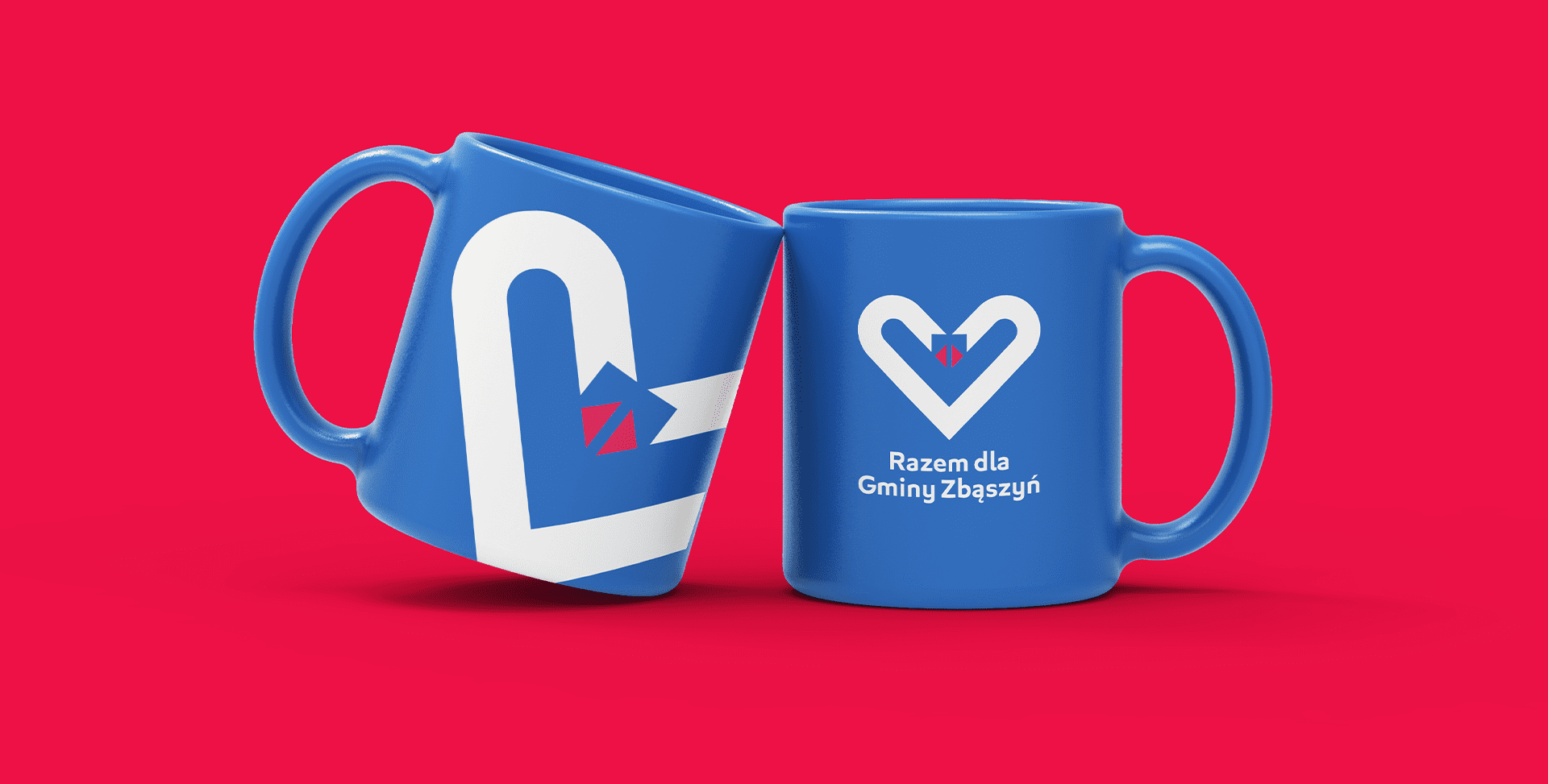 Niebieskie kubki z sercem i logo