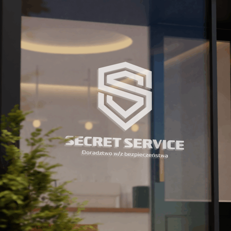 Logo agencji bezpieczeństwa na szybie