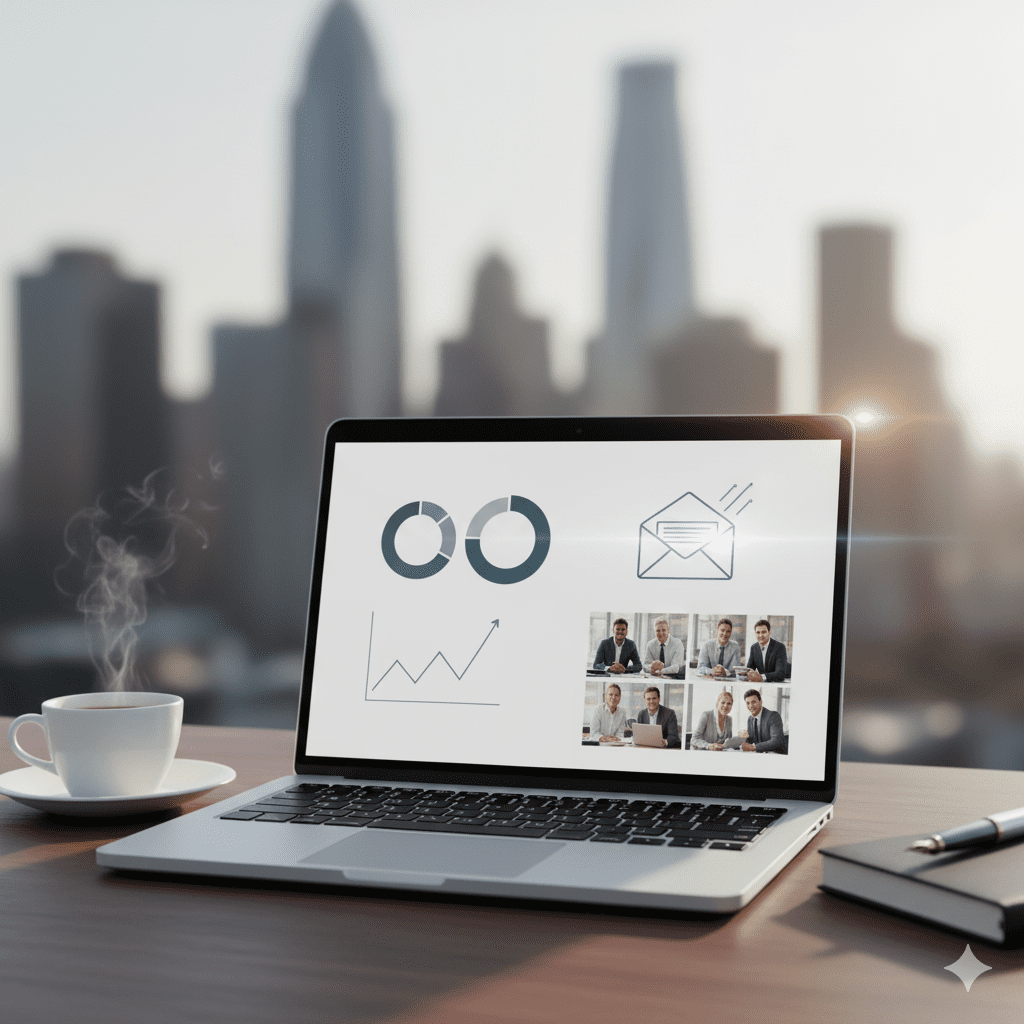 Laptop z wykresami i zdjęciami