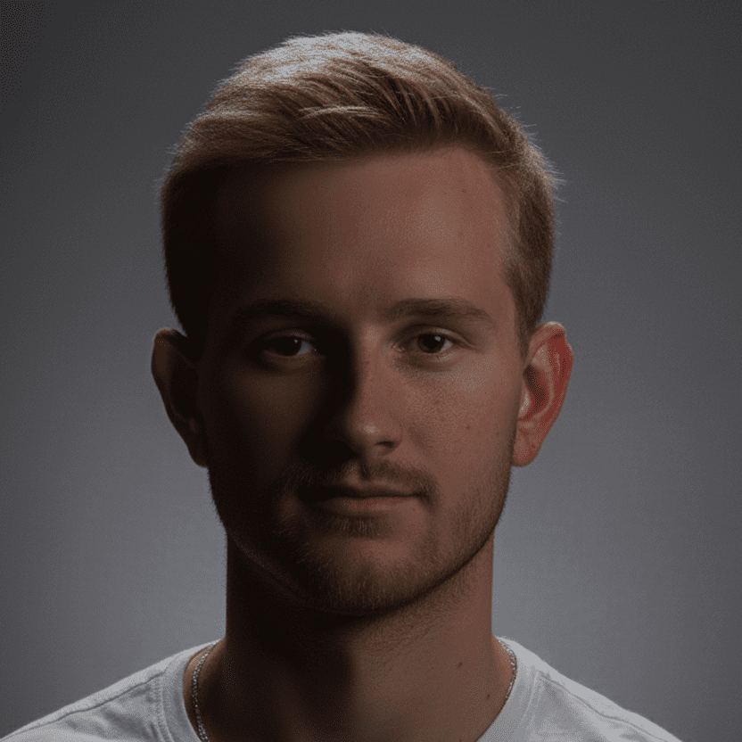 Mężczyzna z jasnymi włosami w świetle.