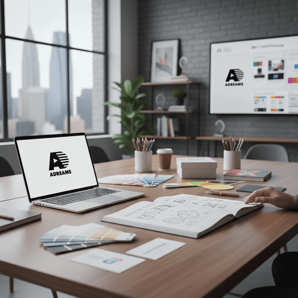 Biuro z laptopem i materiałami kreatywnymi