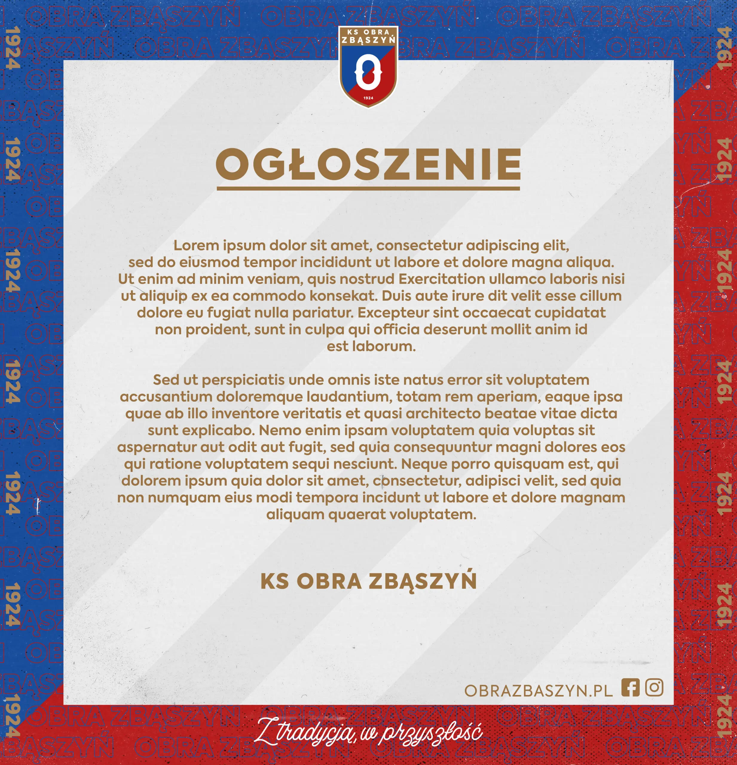 Ogłoszenie z logo klubu sportowego