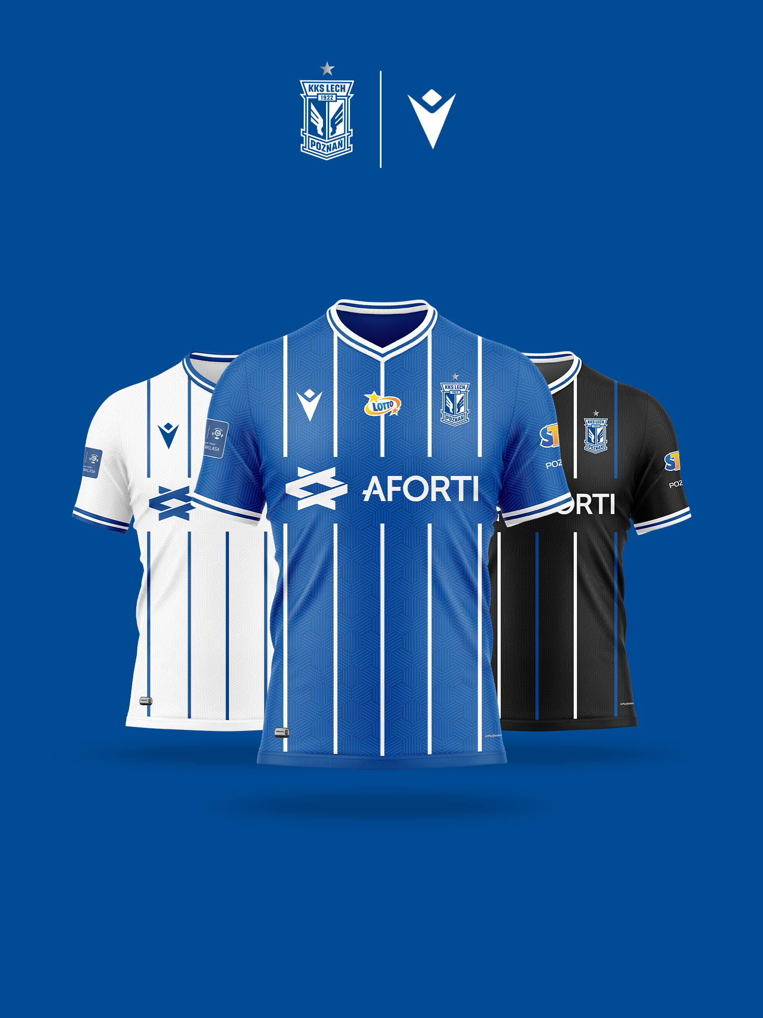 Trzy koszulki piłkarskie w kolorach