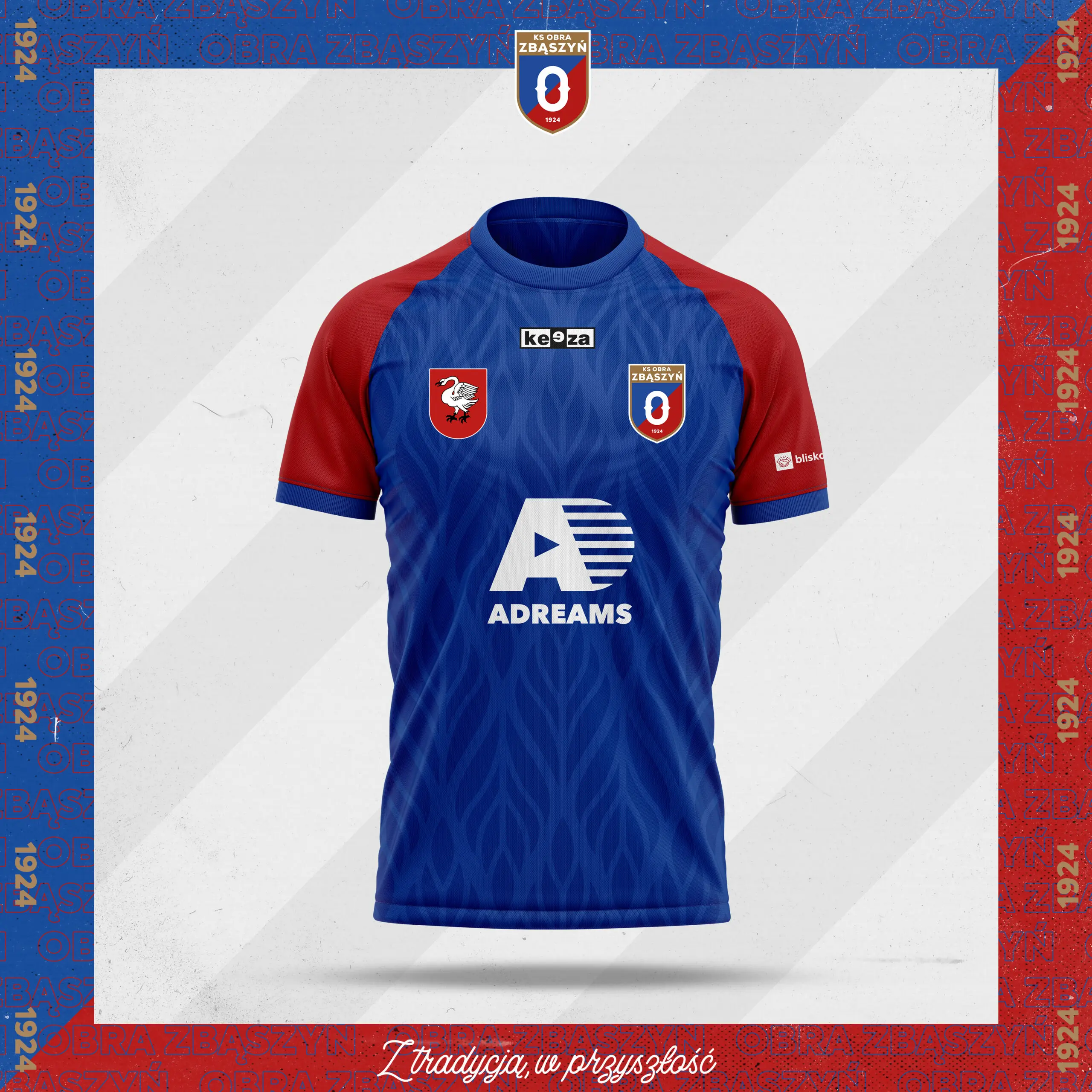 Koszulka sportowa w niebiesko-czerwonym kolorze.