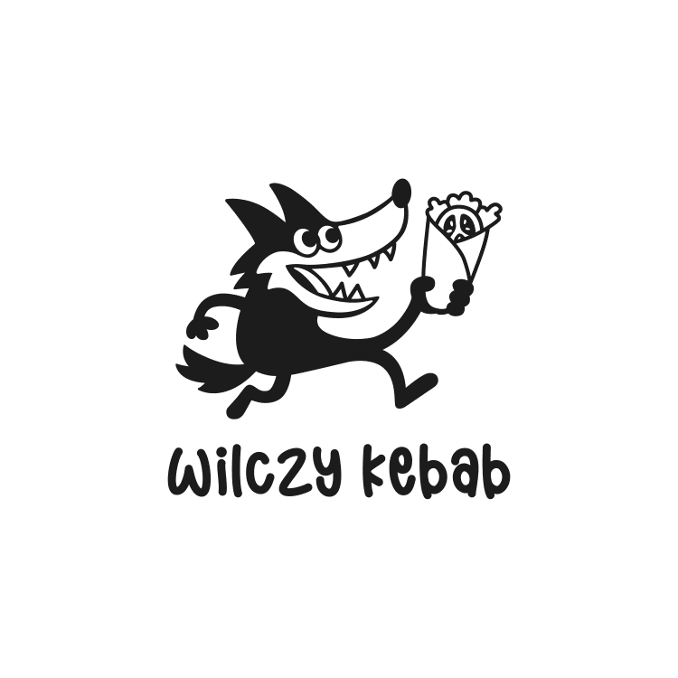 Wilk z kebabem w ręku