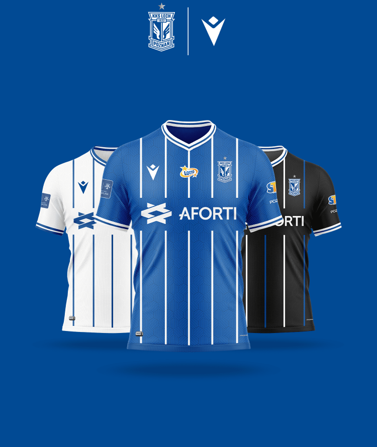 Trzy koszulki piłkarskie w kolorach